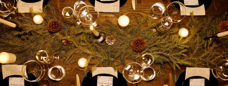 A table set for Christmas dinner