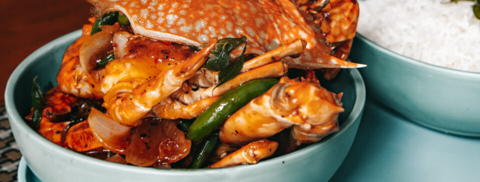Fried devil crabs with rice